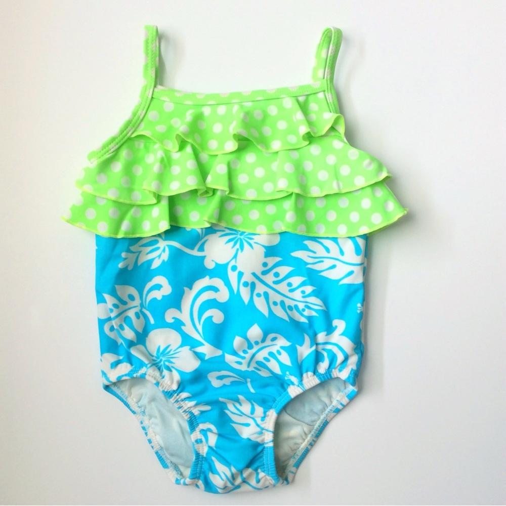 Place Lime Green & White Polka Dot Toddler Swimsuit